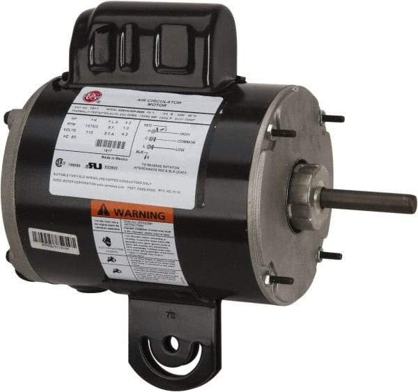 US Motors - 1/4 hp, TEAO Enclosure, Auto Thermal Protection, 1,075 RPM, 115 Volt, 60 Hz, Single Phase Permanent Split Capacitor (PSC) Motor - Size 48YZ Frame, Yoke Mount, 2 Speed, Ball Bearings, 4.2 Full Load Amps, B Class Insulation, Reversible - Makers Industrial Supply