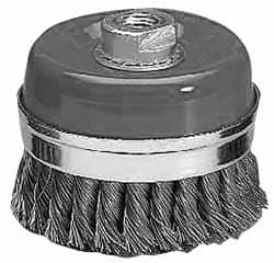 Value Collection - 4-3/8" Diam, M16x2.00 Threaded Arbor, Steel Fill Cup Brush - 0.0137 Wire Diam, 6,500 Max RPM - Makers Industrial Supply