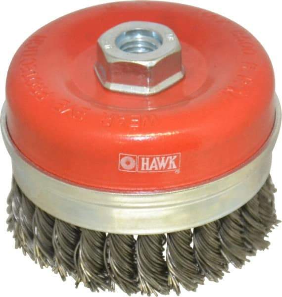 Value Collection - 4" Diam, 5/8-11 Threaded Arbor, Steel Fill Cup Brush - 0.0314 Wire Diam, 8,500 Max RPM - Makers Industrial Supply