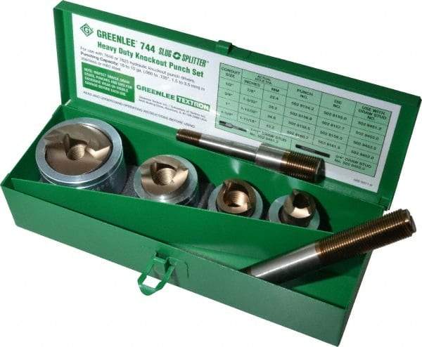 Greenlee - 7 Piece, 22.5 to 43.2mm Punch Hole Diam, Hydraulic Knockout Set - Round Punch, 10 Gage Mild Steel - Makers Industrial Supply