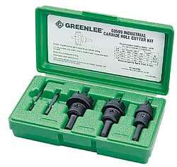 Greenlee - 5 Piece, 7/8" to 1-3/8" Saw Diam, Hole Saw Kit - Carbide-Tipped, Pilot Drill Model No. 123CT, Includes 3 Hole Saws - Makers Industrial Supply