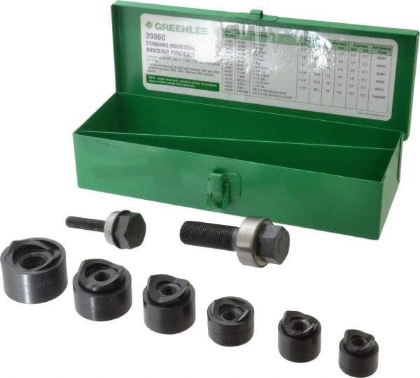 Greenlee - 15 Piece, 3/4 to 1-1/2" Punch Hole Diam, Manual Standard Punch Kit - Round Punch, 16 Gage Mild Steel - Makers Industrial Supply