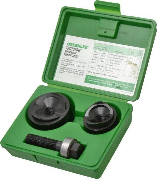 Greenlee - 6 Piece, 1-1/2 to 2" Punch Hole Diam, Manual Knockout Set - Round Punch, 10 Gage Mild Steel - Makers Industrial Supply