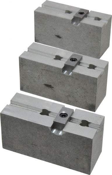 Abbott Workholding Products - 8" & Up Chuck Capacity, Tongue & Groove Attachment, Square Soft Lathe Chuck Jaw - 3 Jaws, Aluminum, 1-3/4" Btw Mount Hole Ctrs, 4" Long x 1-1/2" Wide x 2" High, 5/16" Groove, 3/8" Fastener - Makers Industrial Supply