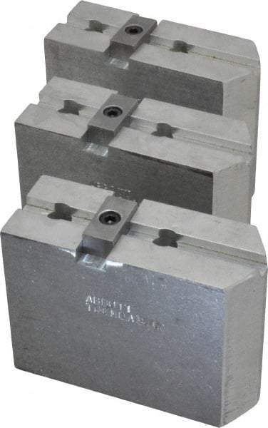 Abbott Workholding Products - 8" & Up Chuck Capacity, Tongue & Groove Attachment, Square Soft Lathe Chuck Jaw - 3 Jaws, Aluminum, 1-3/4" Btw Mount Hole Ctrs, 4" Long x 1-1/2" Wide x 3" High, 5/16" Groove, 3/8" Fastener - Makers Industrial Supply