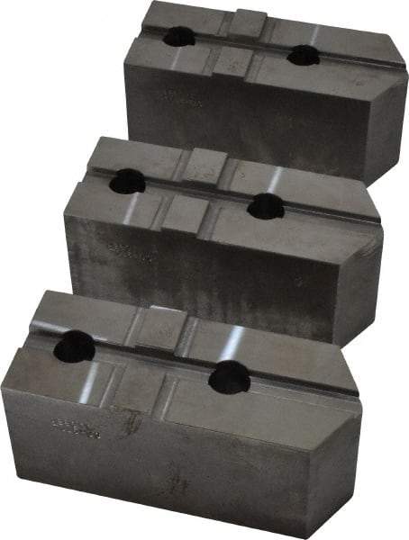 Abbott Workholding Products - 15 to 18" Chuck Capacity, Tongue & Groove Attachment, Square Soft Lathe Chuck Jaw - 3 Jaws, Steel, 3" Btw Mount Hole Ctrs, 6-1/2" Long x 2-1/2" Wide x 3" High, 1/2" Groove, 3/4" Fastener - Makers Industrial Supply