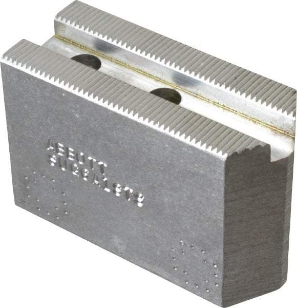 Abbott Workholding Products - 6" & Up Chuck Capacity, 1.5mm x 60° Serrated Attachment, Square Soft Lathe Chuck Jaw - 3 Jaws, Aluminum, 63/64" Btw Mount Hole Ctrs, 3" Long x 1-1/4" Wide x 2" High, 0.4331" Groove, 0.315" & 8mm Fastener - Makers Industrial Supply