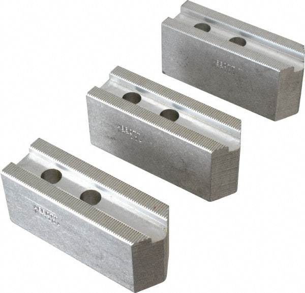 Abbott Workholding Products - 10" & Up Chuck Capacity, 1.5mm x 60° Serrated Attachment, Square Soft Lathe Chuck Jaw - 3 Jaws, Aluminum, 1.2598" Btw Mount Hole Ctrs, 4-1/2" Long x 1-1/2" Wide x 2" High, 0.6299" Groove, 0.4724" & 12mm Fastener - Makers Industrial Supply