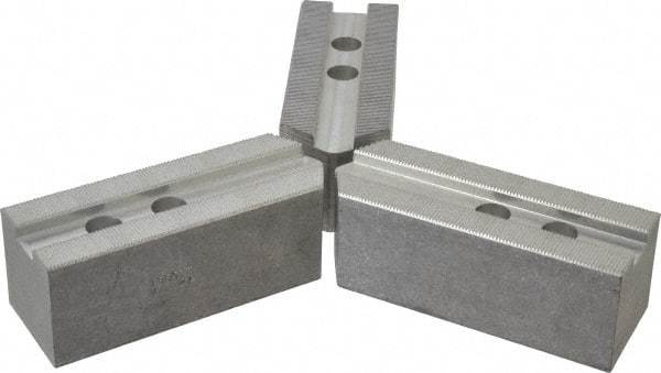 Abbott Workholding Products - 12" & Up Chuck Capacity, 1.5mm x 60° Serrated Attachment, Square Soft Lathe Chuck Jaw - 3 Jaws, Aluminum, 1.1811" Btw Mount Hole Ctrs, 5-1/2" Long x 2" Wide x 2" High, 0.7087" Groove, 0.5512" & 14mm Fastener - Makers Industrial Supply