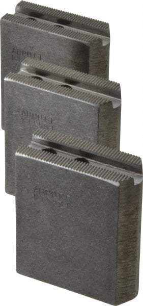 Abbott Workholding Products - 5" & Up Chuck Capacity, 1.5mm x 60° Serrated Attachment, Square Soft Lathe Chuck Jaw - 3 Jaws, Steel, 0.7087" Btw Mount Hole Ctrs, 2-1/2" Long x 1" Wide x 3" High, 0.3937" Groove, 0.315" & 8mm Fastener - Makers Industrial Supply