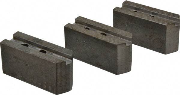 Abbott Workholding Products - 8" & Up Chuck Capacity, 1.5mm x 60° Serrated Attachment, Square Soft Lathe Chuck Jaw - 3 Jaws, Steel, 1.1811" Btw Mount Hole Ctrs, 4" Long x 1-1/2" Wide x 2" High, 0.5512" Groove, 0.3937" & 10mm Fastener - Makers Industrial Supply