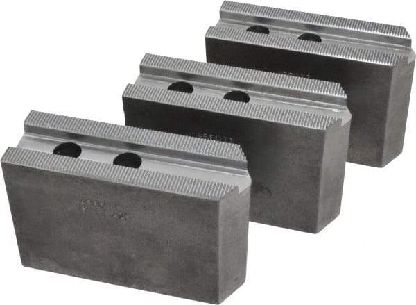 Abbott Workholding Products - 10" & Up Chuck Capacity, 1.5mm x 60° Serrated Attachment, Square Soft Lathe Chuck Jaw - 3 Jaws, Steel, 1.1811" Btw Mount Hole Ctrs, 4-1/2" Long x 1-1/2" Wide x 3" High, 0.6299" Groove, 0.4724" & 12mm Fastener - Makers Industrial Supply