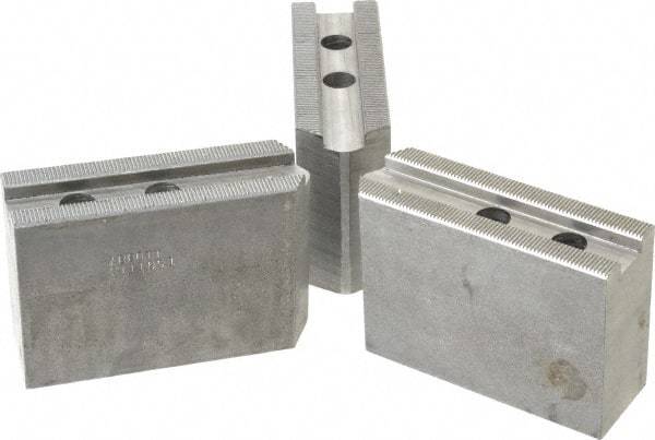 Abbott Workholding Products - 10" & Up Chuck Capacity, 1.5mm x 60° Serrated Attachment, Square Soft Lathe Chuck Jaw - 3 Jaws, Steel, 1.2598" Btw Mount Hole Ctrs, 4-1/2" Long x 1-1/2" Wide x 3" High, 0.6299" Groove, 0.4724" & 12mm Fastener - Makers Industrial Supply