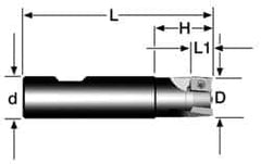 Cutting Tool Technologies - 1-1/2" Cut Diam, 0.38" Max Depth of Cut, 1" Shank Diam, 4" OAL, Indexable Square Shoulder End Mill - APKT 1003... Inserts, Weldon Shank, 90° Lead Angle - Makers Industrial Supply