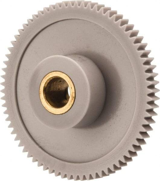 Made in USA - 48 Pitch, 1-1/2" Pitch Diam, 1.542" OD, 72 Tooth Spur Gear - 1/8" Face Width, 1/4" Bore Diam, 39/64" Hub Diam, 20° Pressure Angle, Acetal - Makers Industrial Supply