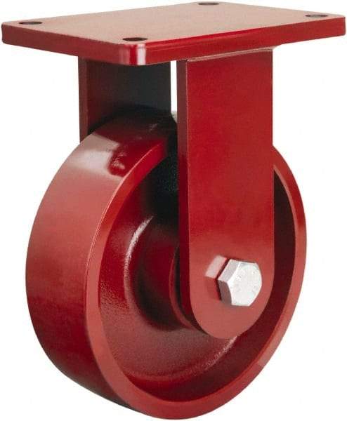 Hamilton - 8" Diam x 2-1/2" Wide x 10-1/2" OAH Top Plate Mount Rigid Caster - Cast Iron, 2,500 Lb Capacity, Tapered Roller Bearing, 5-1/2 x 7-1/2" Plate - Makers Industrial Supply