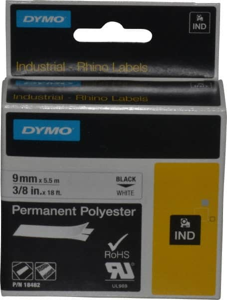 Rhino - 216" Long, White Permanent Polyester Tape Permanent Polyester Tape - For DYMO Brand Labeling Equipment Designed for "D1" Tapes (Check Width Compatibility) - Makers Industrial Supply