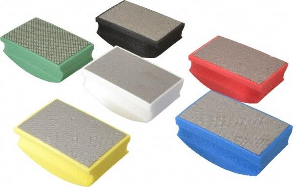 AMPLEX - Medium, Fine, Very Fine, Ultra Fine & Super Fine Grade, 60, 120, 200, 400, 800 & 1800 Grit, Diamond Hand Pad - Black, Blue, Green, Red, White & Yellow, 2-1/8" Wide x 3-1/2" Long x 1-1/2" Thick, Coated - Makers Industrial Supply