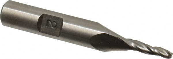 Made in USA - 2° Taper Angle per Side, 1/8" Small End Diam, 1/2" LOC, High Speed Steel 3 Flute Tapered Ball End Mill - 2-1/2" OAL, 3/8" Shank Diam - Makers Industrial Supply