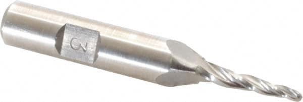 Made in USA - 3° Taper Angle per Side, 3/32" Small End Diam, 3/4" LOC, High Speed Steel 3 Flute Tapered Ball End Mill - 2-7/8" OAL, 3/8" Shank Diam - Makers Industrial Supply