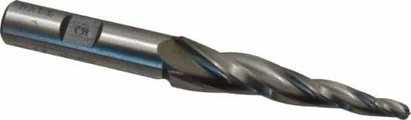 Made in USA - 5° Taper Angle per Side, 3/16" Small End Diam, 2-1/2" LOC, High Speed Steel 3 Flute Tapered Ball End Mill - 4-1/2" OAL, 1/2" Shank Diam, Spiral Flute - Makers Industrial Supply