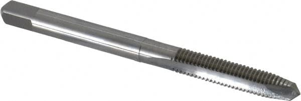 Made in USA - #10-32 UNF, 2 Flute, Bright Finish, Solid Carbide Spiral Point Tap - Plug Chamfer, Right Hand Thread, 2-3/8" OAL, 7/8" Thread Length, 0.194" Shank Diam, 2B Class of Fit - Exact Industrial Supply