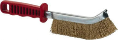 JAZ USA - Brass Coated Steel Crimped Wire Scratch Brush - 5" Brush Length x 5" Brush Width, 10" OAL, 1-1/8" Trim Length, Plastic Handle - Makers Industrial Supply