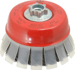 JAZ USA - 4" Diam, 5/8-11 & M14x2.00 Threaded Arbor, Steel Fill Cup Brush - 0.02 Wire Diam, 1-1/8" Trim Length, 8,500 Max RPM - Makers Industrial Supply