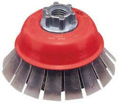 JAZ USA - 2-3/4" Diam, 5/8-11 & M14x2.00 Threaded Arbor, Steel Fill Cup Brush - 0.015 Wire Diam, 3/4" Trim Length, 15,000 Max RPM - Makers Industrial Supply