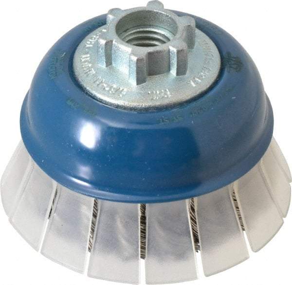 JAZ USA - 2-3/4" Diam, 5/8-11 & M14x2.00 Threaded Arbor, Stainless Steel Fill Cup Brush - 0.02 Wire Diam, 3/4" Trim Length, 15,000 Max RPM - Makers Industrial Supply