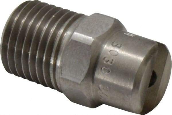 Bete Fog Nozzle - 1/4" Pipe, 30° Spray Angle, Grade 303 Stainless Steel, Standard Fan Nozzle - Male Connection, 4.74 Gal per min at 100 psi, 0.141" Orifice Diam - Makers Industrial Supply