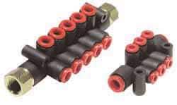 SMC PNEUMATICS - 1/2" Inlet, 5/16" Outlet Manifold - 115mm Long 2, Inlet Ports, 10 Outlet Ports - Makers Industrial Supply