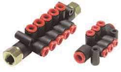 SMC PNEUMATICS - 12mm Inlet, 8mm Outlet Manifold - 85mm Long, 2 Inlet Ports, 6 Outlet Ports - Makers Industrial Supply