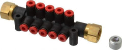 SMC PNEUMATICS - 1/4" Inlet, 5/32" Outlet Manifold - 110mm Long, 2 Inlet Ports, 10 Outlet Ports - Makers Industrial Supply