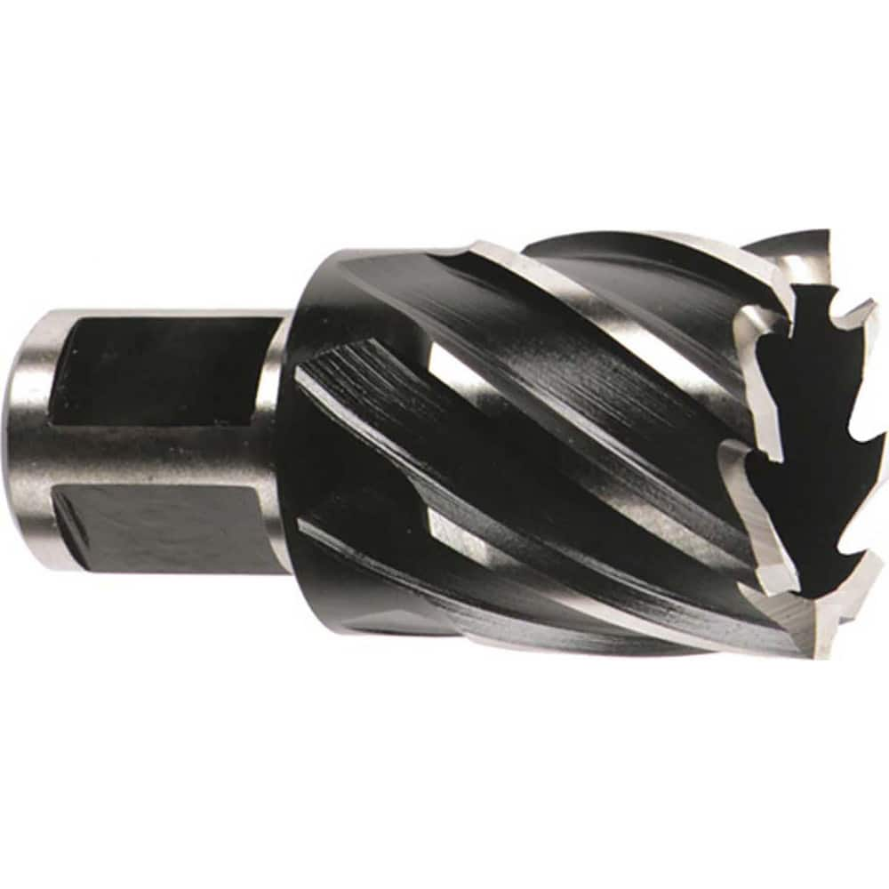 Annular Cutter: 1-1/4″ Dia, 1″ Depth of Cut, High Speed Steel 3/4″ Shank Dia, Weldon Flat Shank, 2 Flats, Bright/Uncoated