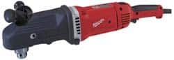 Milwaukee Tool - 1/2" Keyed Chuck, 450 & 1,750 RPM, Angled Handle Electric Drill - 13 Amps, 120 Volts, Reversible, Includes Side Handle - Makers Industrial Supply