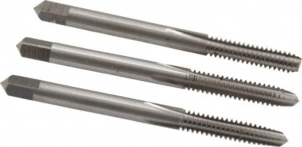 Interstate - #10-24 UNC, 4 Flute, Bottoming, Plug & Taper, Bright Finish, High Speed Steel Tap Set - Right Hand Cut, 2-3/8" OAL, 7/8" Thread Length - Makers Industrial Supply