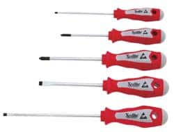 Xcelite - 5 Piece Phillips & Slotted Screwdriver Set - Blade Sizes: Width 3/16, 1/4 & 1/8, Bit Sizes: Philips #1 & #2 - Makers Industrial Supply