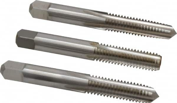 Interstate - 3/8-16 UNC, 4 Flute, Bottoming, Plug & Taper, Bright Finish, High Speed Steel Tap Set - Right Hand Cut, 2-15/16" OAL, 1-1/4" Thread Length - Exact Industrial Supply