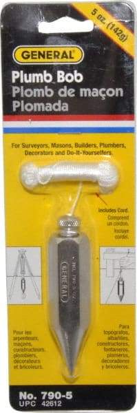 General - 3-3/8 Inch Long, 3/4 Inch Diameter Steel Plumb Bob - 5 Ounce - Makers Industrial Supply