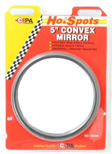 Value Collection - Automotive Full Size Convex Round Mirror with L Bracket - Black, 5" Mirror Diam - Makers Industrial Supply