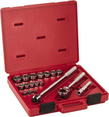 Proto - 18 Piece 1/2" Drive Socket Set - 6 Points, 3/8" to 1-1/4" Range, Inch Measurement Standard - Makers Industrial Supply