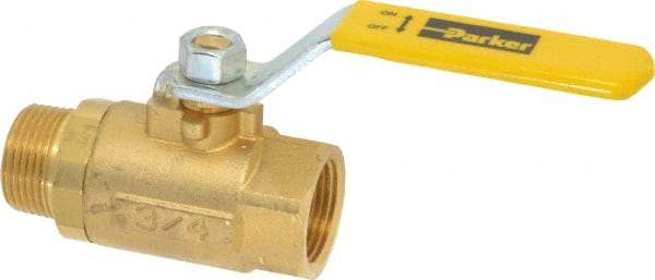 Parker - 3/4" Pipe, Brass Standard Ball Valve - 2 Piece, Inline - One Way Flow, MNPT x FNPT Ends, Lever Handle, 600 WOG, 150 WSP - Makers Industrial Supply