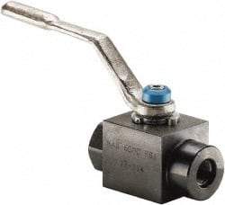 Parker - 3/8" Pipe, Carbon Steel Standard Ball Valve - 2 Piece, Inline - One Way Flow, SAE x SAE Ends, Lever Handle, 6,000 WOG, 150 WSP - Makers Industrial Supply