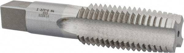 Interstate - 1-3/8 - 6 UNC 3B 4 Flute Bright Finish High Speed Steel Straight Flute Standard Hand Tap - Taper, Right Hand Thread, 6-1/16" OAL, 3" Thread Length, H4 Limit, Oversize - Makers Industrial Supply