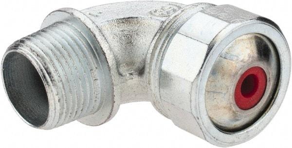 Cooper Crouse-Hinds - 0.15 to 1/4" Cable Capacity, Liquidtight, Elbow Strain Relief Cord Grip - 3/4 NPT Thread, 2-5/16" Long, Malleable Iron - Makers Industrial Supply