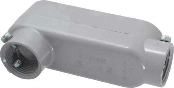 Cooper Crouse-Hinds - Form 5, LB Body, 1" Trade, EMT, IMC, Rigid Aluminum Conduit Body - Rectangle, 5.79" OAL, 12.2 cc Capacity, Gray - Makers Industrial Supply