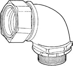 Cooper Crouse-Hinds - 1" Trade, Malleable Iron Threaded Angled Liquidtight Conduit Connector - Noninsulated - Makers Industrial Supply