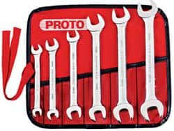 Proto - 6 Piece, 8mm x 9mm to 18mm x 19mm, Open End Wrench Set - Metric Measurement Standard, Satin Finish, Comes in Nylon Roll - Makers Industrial Supply