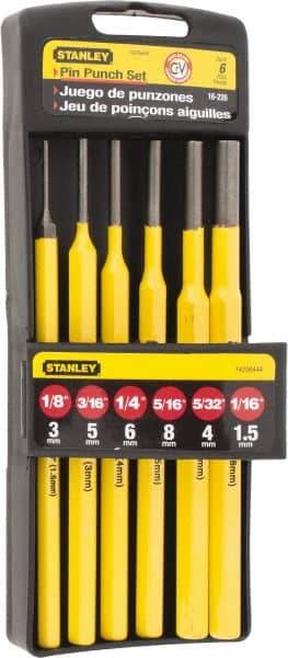 Stanley - 6 Piece, 1/16 to 5/16", Pin Punch Set - Hex Shank, Comes in Plastic Case - Makers Industrial Supply